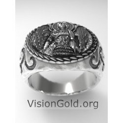 Archangel St Michael Ring, 925 Sterling Silver Signet Ring, Men