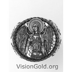 Archangel St Michael Ring, 925 Sterling Silver Signet Ring, Men