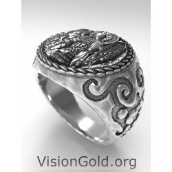 Archangel St Michael Ring, 925 Sterling Silver Signet Ring, Men