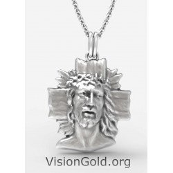 Silver Crucifix Jesus Necklace, Silver Jesus Charm, Christ