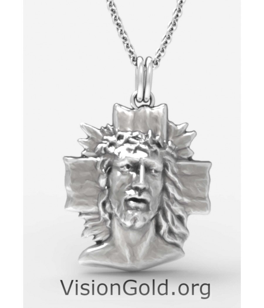 Silver Crucifix Jesus Necklace, Silver Jesus Charm, Christ