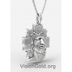 Silver Crucifix Jesus Necklace, Silver Jesus Charm, Christ