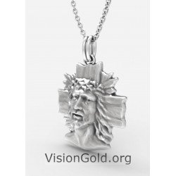 Silver Crucifix Jesus Necklace, Silver Jesus Charm, Christ