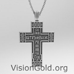 Двухсторонний серебряный мужской крест в русском стиле - VisionGold.org® Серебряные кресты 0190