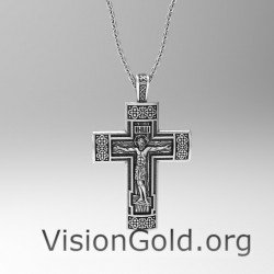 Двухсторонний серебряный мужской крест в русском стиле - VisionGold.org® Серебряные кресты 0190