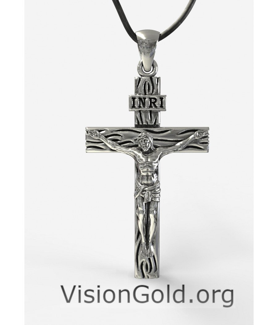 Χειροποίητο Ανδρικό Κολιέ Σταυρός Με Τον Ιησού Χριστό -