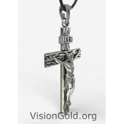 Men's Silver Pendant, Jesus Men's Gift, Christ Jesus Cross