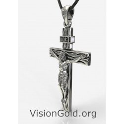 Χειροποίητο Ανδρικό Κολιέ Σταυρός Με Τον Ιησού Χριστό -