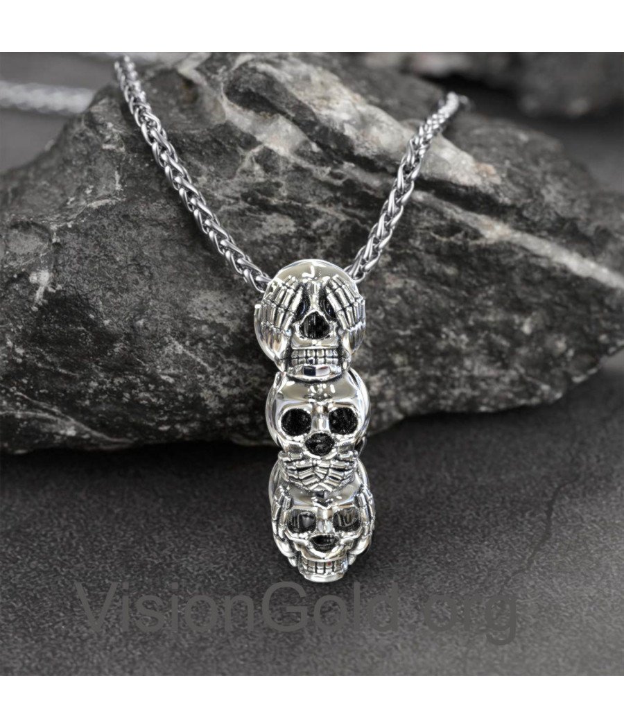 Collar de calavera de plata unisex - Collar de hombre - Collar