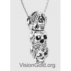 Unisex Silber-Totenkopf-Halskette - Herren-Halskette -