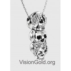 Collar de calavera de plata unisex - Collar de hombre - Collar