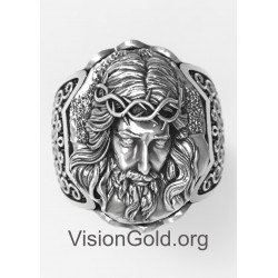 Jesus Christ Signet Ring, Christian Man Jewelry