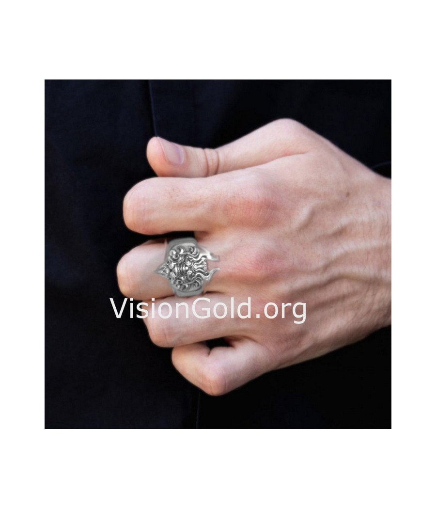 Anillo de plata con león para hombre - Visiongold.Org® Anillos para hombre 0703