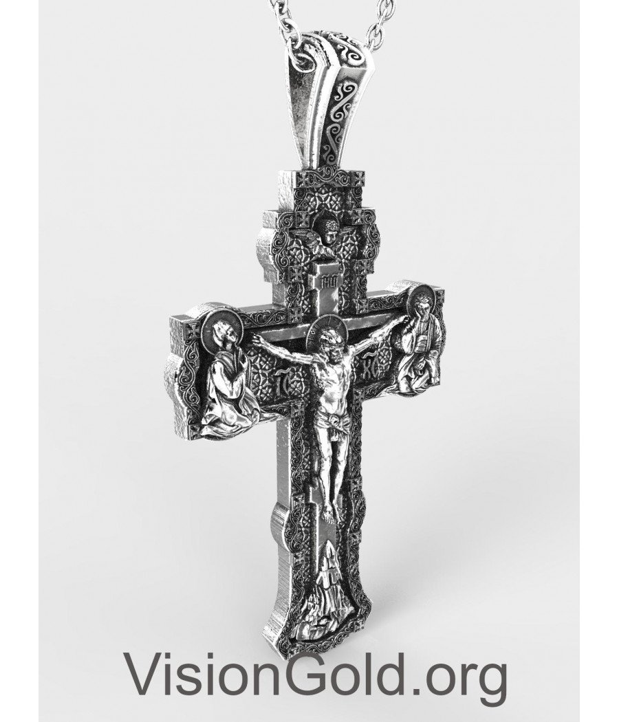 Premium Handmade Orthodoxe Silber Männer Kreuz mit Jesus