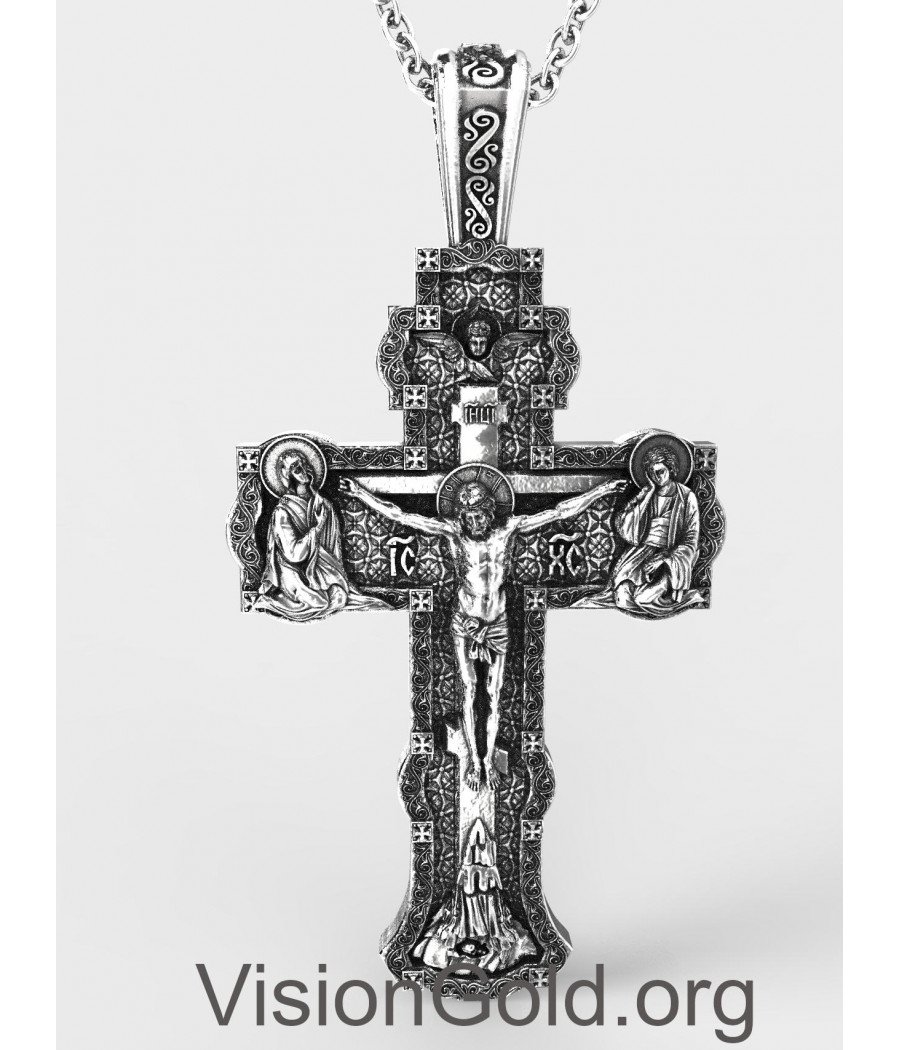 Premium Handmade Orthodoxe Silber Männer Kreuz mit Jesus