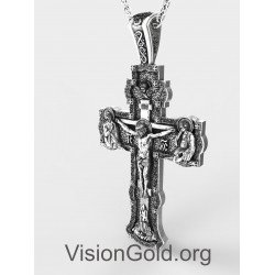 Premium Handmade Orthodoxe Silber Männer Kreuz mit Jesus