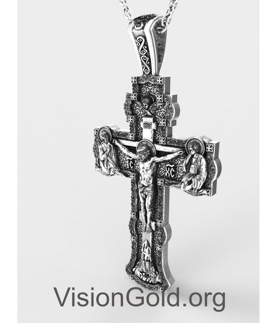 Premium Handmade Orthodoxe Silber Männer Kreuz mit Jesus