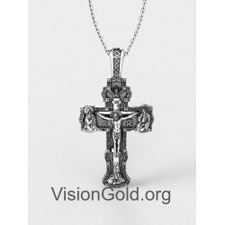 Premium Handmade Orthodoxe Silber Männer Kreuz mit Jesus