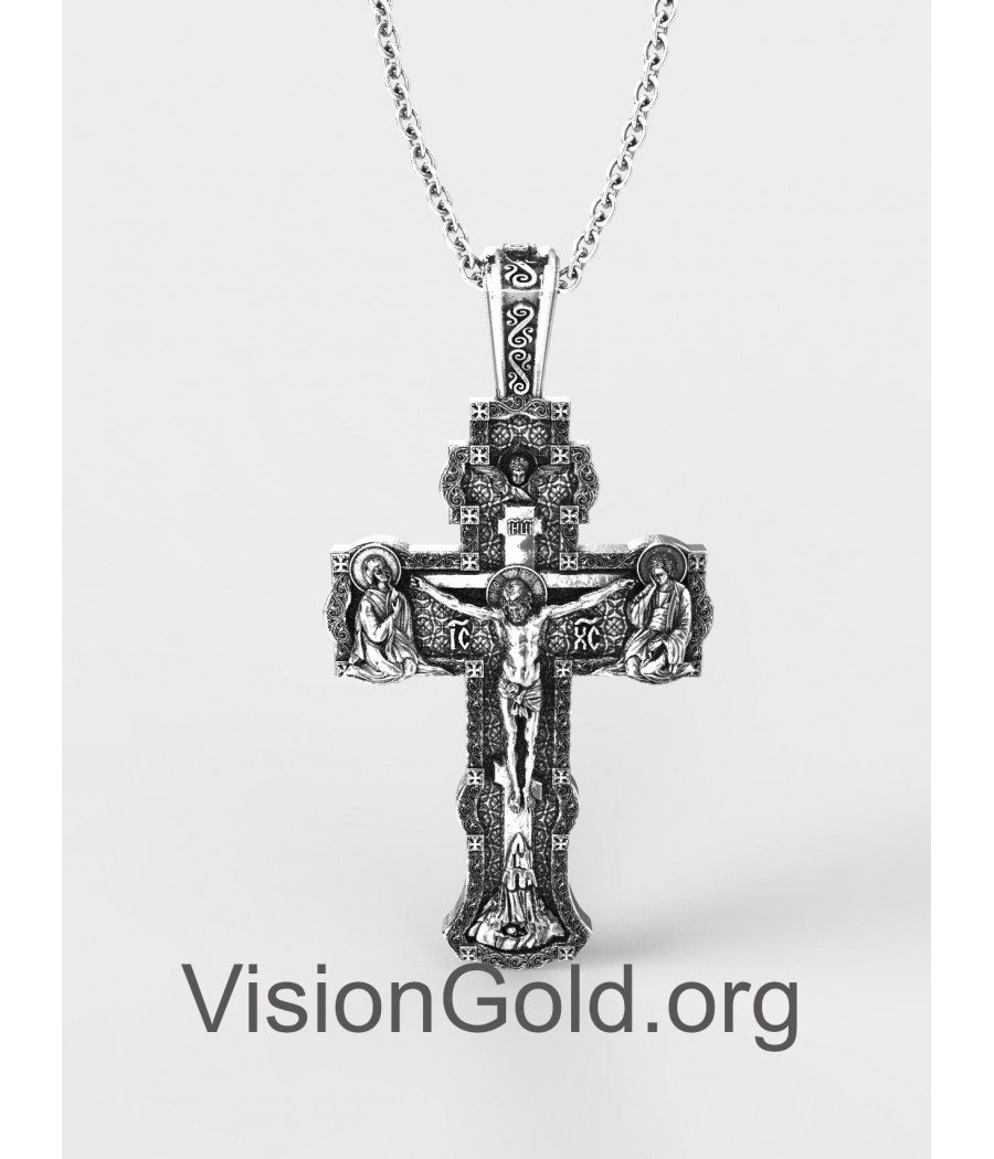 Premium Handmade Orthodoxe Silber Männer Kreuz mit Jesus