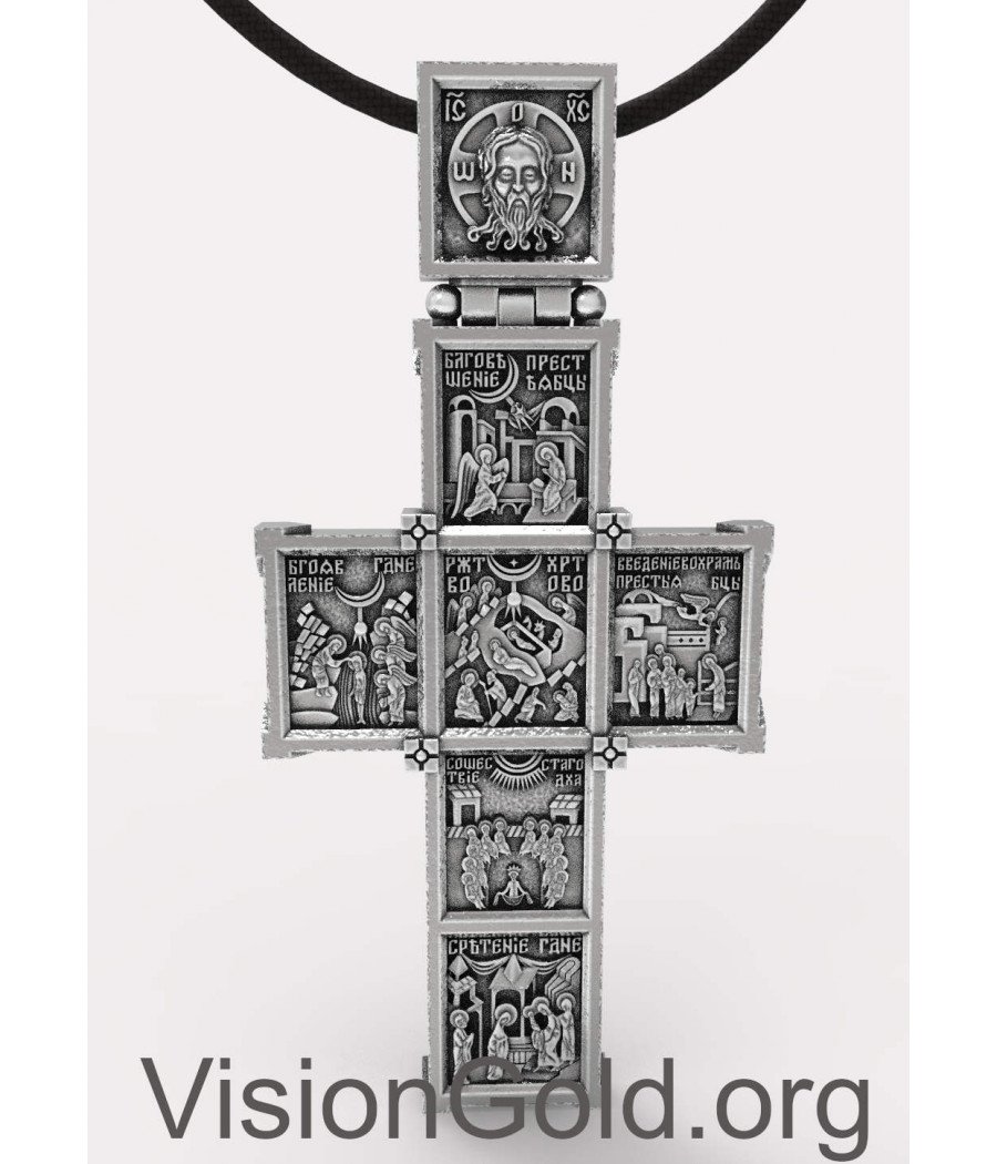 Εντυπωσιακός Μεγάλος Ασημένιος Ανδρικός Σταυρός 0227