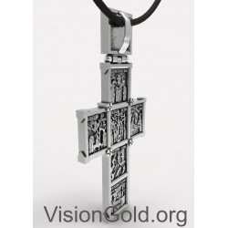 Εντυπωσιακός Μεγάλος Ασημένιος Ανδρικός Σταυρός 0227