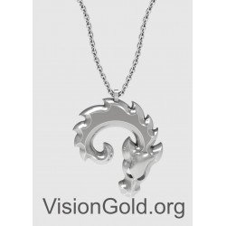 Dragon Silver Man Necklace, Mens Dragon Pendant With Chain, Oxidized Silver Dragon Gift Pendant,Dragon Silver Men Pendant  0174