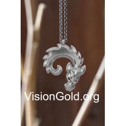 Dragon Silver Man Necklace, Mens Dragon Pendant With Chain