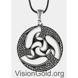Celtic Knot Handmade Sterling Silver Men Charm Necklace 0186
