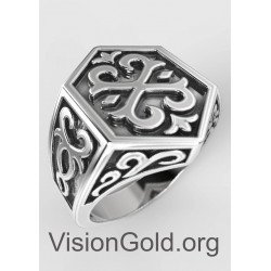 Ιδιαίτερο Χειροποίητο Ανδρικό Δαχτυλίδι Με Σκαλιστά Σχέδια -