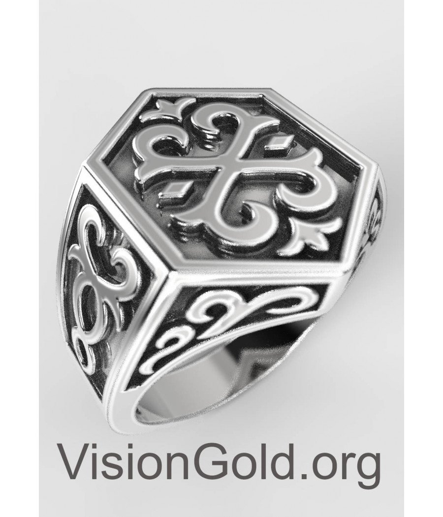 Mens Ring - Silver Signet Ring - Styled Ring, Silver Ring Men