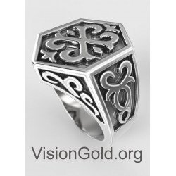 Mens Ring - Silver Signet Ring - Styled Ring, Silver Ring Men