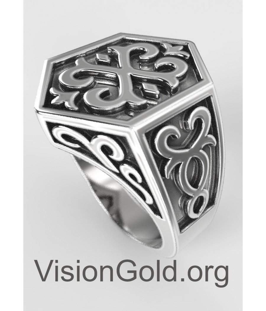 Mens Ring - Silver Signet Ring - Styled Ring, Silver Ring Men