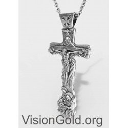 Collar de crucifijo de Jesús católico, colgante de cruz de Cristo Jesús, colgante religioso para hombre