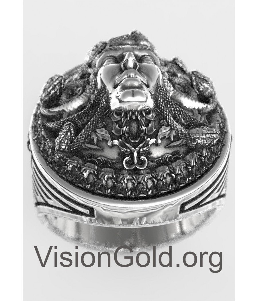 Medusa Ring mit schwarzen Steinen und Mäander - Ring Mäander -