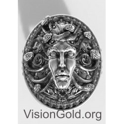 Anillo Medusa Con Piedras Negras Y Meandro - Anillo Meandro -