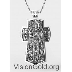 Handgefertigtes Silberkreuz mit Erzengel Michael -
