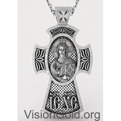 Cruz de plata ornamentada para hombre con Jesús - Cruces de