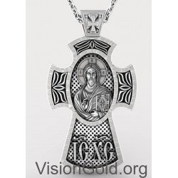 Engraved Cross Silver Necklace, Christian Crucifix Necklace