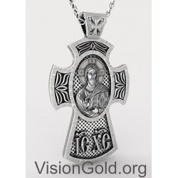 Engraved Cross Silver Necklace, Christian Crucifix Necklace