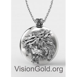 Premium Ασημένιο Χειροποίητο Κολιέ-Μενταγιόν Με Τον Ιησού