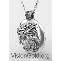 Jesus Medallion Necklace, Silver Jesus Christ Pendant, Mens