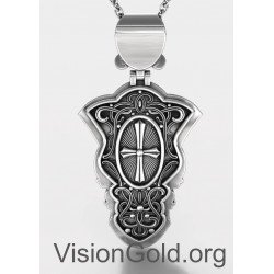 Διπλής Όψεως Ασημένιο Μενταγιόν Ιησούς Χριστός Νικά Με Τον Άγιο