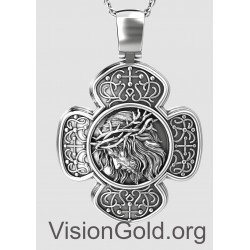 Herrenhalskette Doppelkreuz-Halskette mit Jesus Christus und