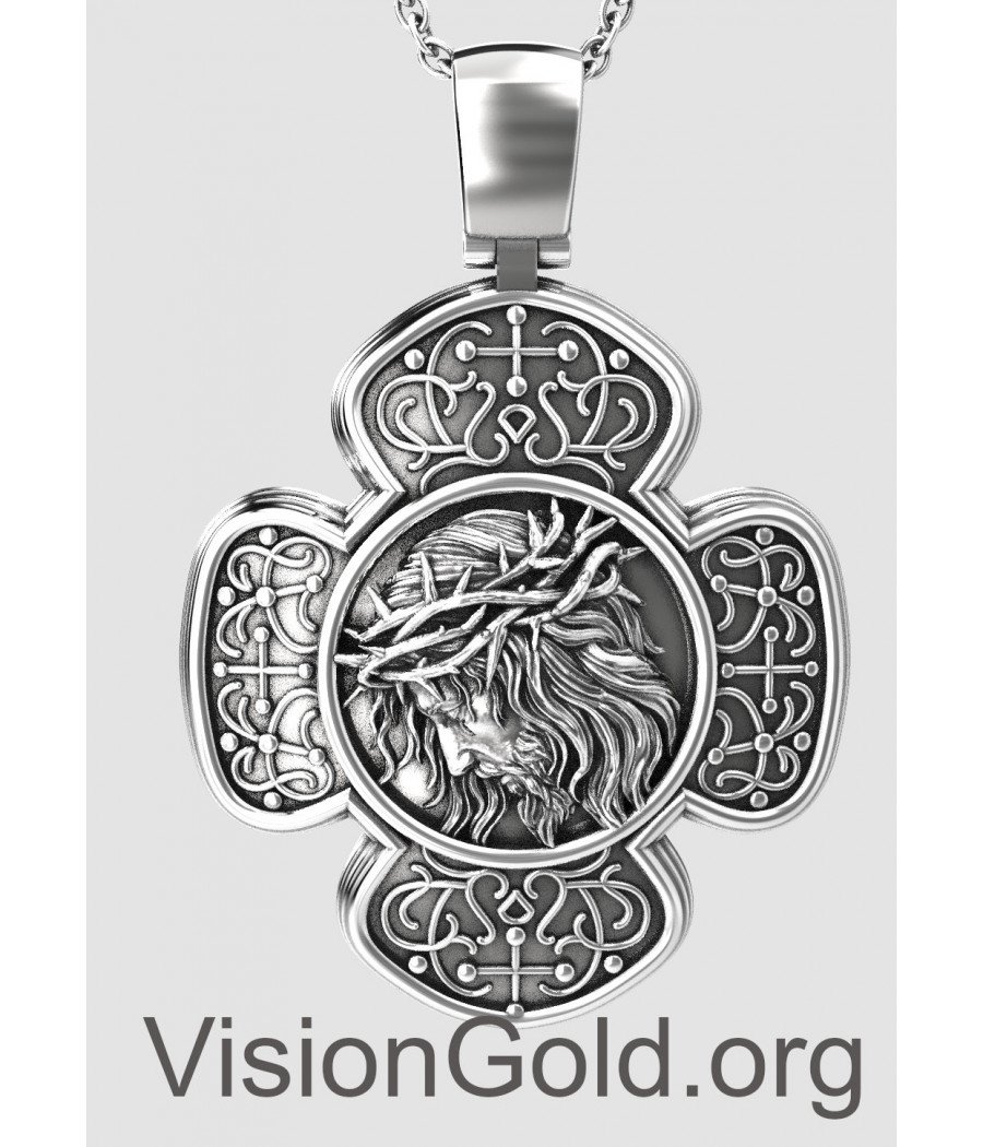 Ανδρικό Κολιέ Σταυρός Διπλής Όψεως Με Τον Ιησού Χριστό Και Τον