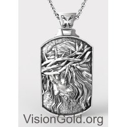Silver Crucified Jesus Men's Pendant, Inri Jesus Mens Necklace