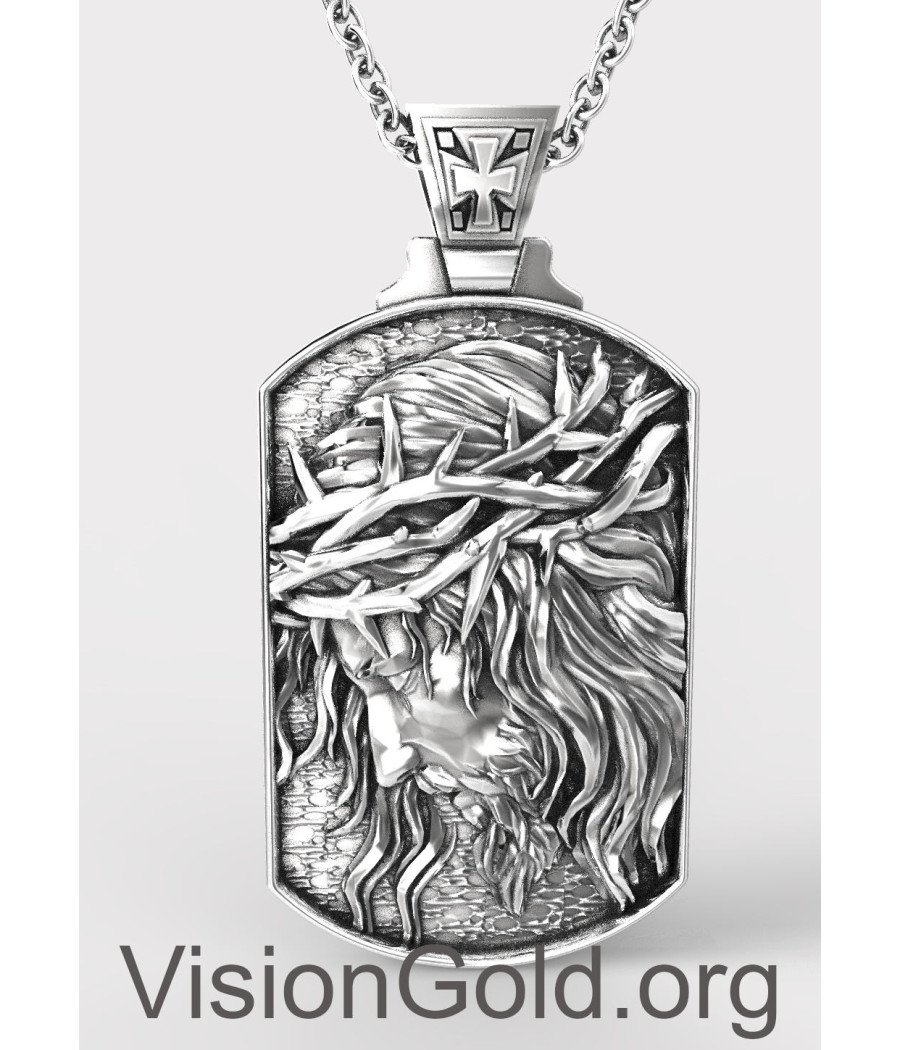 Silver Crucified Jesus Men's Pendant, Inri Jesus Mens Necklace