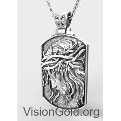 Silver Crucified Jesus Men's Pendant, Inri Jesus Mens Necklace