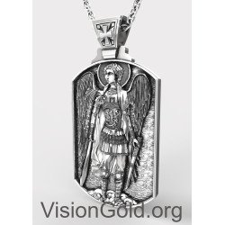 Archangel Saint Michael Silver Medallion, Orthodox Shield