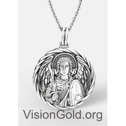 Archangel Saint Michael Sterling Silver Mens Necklace, Personalized Sterling Silver Pendant 0244