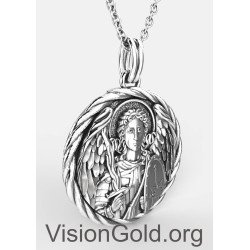 Ασημένιο Μενταγιόν Με Τον Αρχάγγελο Μιχαήλ - Φυλαχτό Κολιέ Με